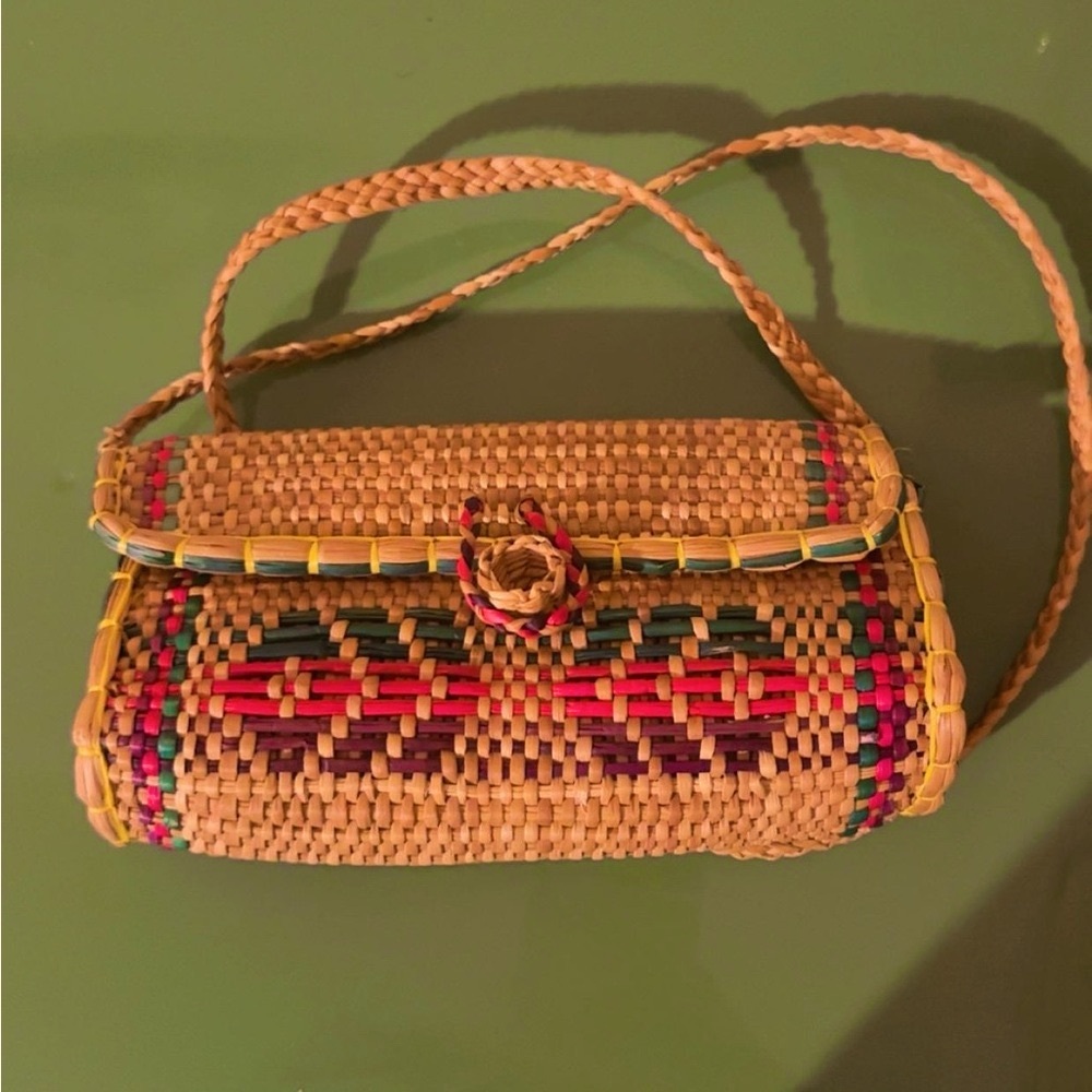 Mini handwoven straw bag vintage raffia